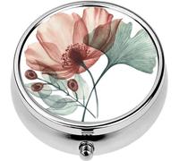 Mini Portable Pill Case Box for Purse Vitamin Medicine Metal Small Cute Travel Pill Organizer Container Holder Pocket Pharmacy Watercolor Floral Dusty red and Blue Flowers Transparent Petals Border