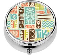 Mini Portable Pill Case Box for Purse Vitamin Medicine Metal Small Cute Travel Pill Organizer Container Holder Pocket Pharmacy Seamless Exotic Tiki Use for Wallpaper Fabric Patterns Back