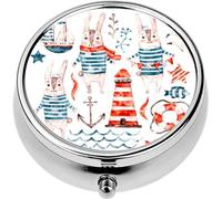 Mini Portable Pill Case Box for Purse Vitamin Medicine Metal Small Cute Travel Pill Organizer Container Holder Pocket Pharmacy Nautical Watercolor Baby Rabbit Sailor Animal Cartoon Nursery Seaman s