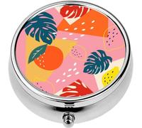 Mini Portable Pill Case Box for Purse Vitamin Medicine Metal Small Cute Travel Pill Organizer Container Holder Pocket Pharmacy Contemporary Abstract Floral Seamless Modern Exotic Tropical