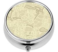 Mini Portable Pill Case Box for Purse Vitamin Medicine Metal Small Cute Travel Pill Organizer Container Holder Pocket Pharmacy a Collage Letters Handwritten Text and map Cutouts