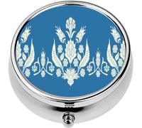 Mini Portable Pill Case Box for Purse Vitamin Medicine Metal Small Cute Travel Pill Organizer Container Holder Pocket Pharmacy Turkish Border Damask Design Flowers Motifs Arabesque Floral