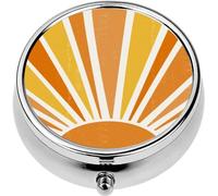 Mini Portable Pill Case Box for Purse Vitamin Medicine Metal Small Cute Travel Pill Organizer Container Holder Pocket Pharmacy Abstract Sun Print Boho Minimalist Printable Wall Art