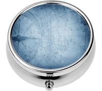 Mini Portable Pill Case Box for Purse Vitamin Medicine Metal Small Cute Travel Pill Organizer Container Holder Pocket Pharmacy Blue Vintage