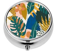 Mini Portable Pill Case Box for Purse Vitamin Medicine Metal Small Cute Travel Pill Organizer Container Holder Pocket Pharmacy Abstract Modern Tropical Paradise Collage with Various of Fruits exot