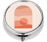 Mini Portable Pill Case Box for Purse Vitamin Medicine Metal Small Cute Travel Pill Organizer Container Holder Pocket Pharmacy Abstract Contemporary Aesthetic Landscape Desert Mountains Sun Earth t