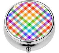 Mini Portable Pill Case Box for Purse Vitamin Medicine Metal Small Cute Travel Pill Organizer Container Holder Pocket Pharmacy Plaid Vector Colorful Vichy Buffalo Check Tartan Back