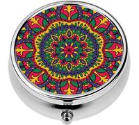 Mini Portable Pill Case Box for Purse Vitamin Medicine Metal Small Cute Travel Pill Organizer Container Holder Pocket Pharmacy Colorful Mandalas