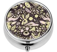 Mini Portable Pill Case Box for Purse Vitamin Medicine Metal Small Cute Travel Pill Organizer Container Holder Pocket Pharmacy Forest Magic Animals and Plants Black