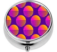 Mini Portable Pill Case Box for Purse Vitamin Medicine Metal Small Cute Travel Pill Organizer Container Holder Pocket Pharmacy 80s Sun Retro Background Modern Trend Background Synthwave Futurism ba