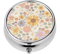 Mini Portable Pill Case Box for Purse Vitamin Medicine Metal Small Cute Travel Pill Organizer Container Holder Pocket Pharmacy Retro 70s 60s Floral Hippie Summer Flower Power Flower Boho Summer