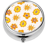 Mini Portable Pill Case Box for Purse Vitamin Medicine Metal Small Cute Travel Pill Organizer Container Holder Pocket Pharmacy Retro Colorful Hippie Flowers a Light Vintage Festive Botanical Design