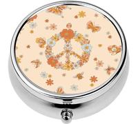 Mini Portable Pill Case Box for Purse Vitamin Medicine Metal Small Cute Travel Pill Organizer Container Holder Pocket Pharmacy Retro 70s 60s Floral Hippie Summer Sign Flower Power Flower Child Boho