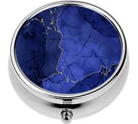 Mini Portable Pill Case Box for Purse Vitamin Medicine Metal Small Cute Travel Pill Organizer Container Holder Pocket Pharmacy Classic Violet Watercolor Fluid Painting Design Card Purple and Golden