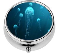 Mini Portable Pill Case Box for Purse Vitamin Medicine Metal Small Cute Travel Pill Organizer Container Holder Pocket Pharmacy 3D Jellyfish Jellyfish Swims The Ocean sea Light Passes Through The