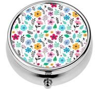 Mini Portable Pill Case Box for Purse Vitamin Medicine Metal Small Cute Travel Pill Organizer Container Holder Pocket Pharmacy Seamless Colorful Hand Drawn Floral with Wild Flowers Simple