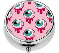Mini Portable Pill Case Box for Purse Vitamin Medicine Metal Small Cute Travel Pill Organizer Container Holder Pocket Pharmacy The Bloody Pink Halloween Creepy Eyes