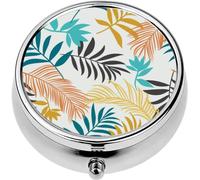 Mini Portable Pill Case Box for Purse Vitamin Medicine Metal Small Cute Travel Pill Organizer Container Holder Pocket Pharmacy Botanical Hand Drawn Fantasy Exotic sprigs Leaf