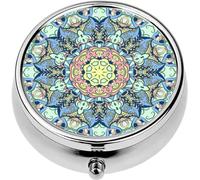 Mini Portable Pill Case Box for Purse Vitamin Medicine Metal Small Cute Travel Pill Organizer Container Holder Pocket Pharmacy Tile Tracery Mehndi Design Ethnic Doodle Art Curved doodling Picture