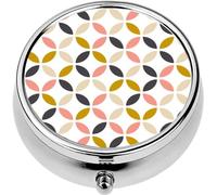 Mini Portable Pill Case Box for Purse Vitamin Medicine Metal Small Cute Travel Pill Organizer Container Holder Pocket Pharmacy Geometric Scandinavian Style Mid Century Design