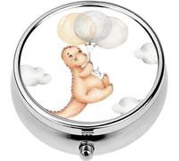 Mini Portable Pill Case Box for Purse Vitamin Medicine Metal Small Cute Travel Pill Organizer Container Holder Pocket Pharmacy Cute Cartoon Dinosaur Flying Balloons Watercolor Hand Drawn can be use