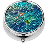 Mini Portable Pill Case Box for Purse Vitamin Medicine Metal Small Cute Travel Pill Organizer Container Holder Pocket Pharmacy Clown Fish Hiding Anemone