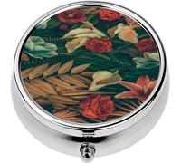 Mini Portable Pill Case Box for Purse Vitamin Medicine Metal Small Cute Travel Pill Organizer Container Holder Pocket Pharmacy Creative Made of Flowers and Leaves Lay Flat Nature fl