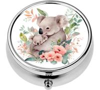 Mini Portable Pill Case Box for Purse Vitamin Medicine Metal Small Cute Travel Pill Organizer Container Holder Pocket Pharmacy Cute Mother Koala and Baby Pink Flowers Watercolor Isolated White Gene