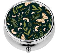 Mini Portable Pill Case Box for Purse Vitamin Medicine Metal Small Cute Travel Pill Organizer Container Holder Pocket Pharmacy Moths and Night Butterfly Beautiful Romantic Print Dark Botanical