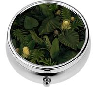 Mini Portable Pill Case Box for Purse Vitamin Medicine Metal Small Cute Travel Pill Organizer Container Holder Pocket Pharmacy Tropical Exotic Seamless with Protea Flowers in Tropical Leave