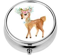 Mini Portable Pill Case Box for Purse Vitamin Medicine Metal Small Cute Travel Pill Organizer Container Holder Pocket Pharmacy Cute Baby Deer Animal Kindergarten Nursery Isolated Children