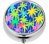 Mini Portable Pill Case Box for Purse Vitamin Medicine Metal Small Cute Travel Pill Organizer Container Holder Pocket Pharmacy Floral Geometric Abstract Flower Shapes Bright