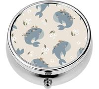 Mini Portable Pill Case Box for Purse Vitamin Medicine Metal Small Cute Travel Pill Organizer Container Holder Pocket Pharmacy Whales and Flowers Scandinavian Style a Beige Cute Baby Animals Child