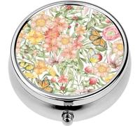 Mini Portable Pill Case Box for Purse Vitamin Medicine Metal Small Cute Travel Pill Organizer Container Holder Pocket Pharmacy Watercolor Wild Summer Flowers Pink and Yellow Colors Meadow Wild Flow
