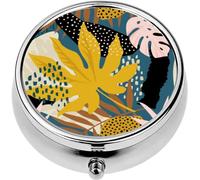Mini Portable Pill Case Box for Purse Vitamin Medicine Metal Small Cute Travel Pill Organizer Container Holder Pocket Pharmacy Trendy Exotic Tropical Plants and Animal Prints Modern Abstract Design