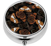 Mini Portable Pill Case Box for Purse Vitamin Medicine Metal Small Cute Travel Pill Organizer Container Holder Pocket Pharmacy Modern Butterfly Wing vecrtor Design Fashion Fabric Textile Cover Web