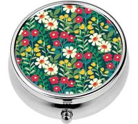 Mini Portable Pill Case Box for Purse Vitamin Medicine Metal Small Cute Travel Pill Organizer Container Holder Pocket Pharmacy Floral Ornate Summer Meadow