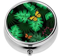 Mini Portable Pill Case Box for Purse Vitamin Medicine Metal Small Cute Travel Pill Organizer Container Holder Pocket Pharmacy Exotic Tropical Nature Environment Repeating