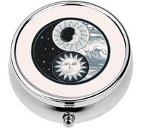 Mini Portable Pill Case Box for Purse Vitamin Medicine Metal Small Cute Travel Pill Organizer Container Holder Pocket Pharmacy Yin yang Symbol Harmony feng Shui Zen