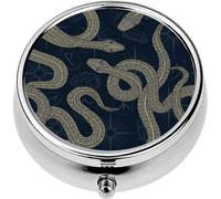Mini Portable Pill Case Box for Purse Vitamin Medicine Metal Small Cute Travel Pill Organizer Container Holder Pocket Pharmacy Snakes Witchy Dark Academia Patterned Runes Gems and Stars
