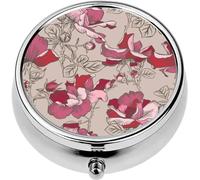 Mini Portable Pill Case Box for Purse Vitamin Medicine Metal Small Cute Travel Pill Organizer Container Holder Pocket Pharmacy Blossom red Large Roses Petals Buds and Leaves Artistic Summer Floral