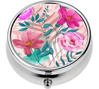 Mini Portable Pill Case Box for Purse Vitamin Medicine Metal Small Cute Travel Pill Organizer Container Holder Pocket Pharmacy Tropical Floral Watercolor Hand Drawn Peonies Palm Leave