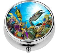 Mini Portable Pill Case Box for Purse Vitamin Medicine Metal Small Cute Travel Pill Organizer Container Holder Pocket Pharmacy Colorful Coral Reef Many Fishes
