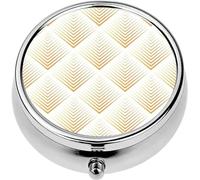 Mini Portable Pill Case Box for Purse Vitamin Medicine Metal Small Cute Travel Pill Organizer Container Holder Pocket Pharmacy Art Deco Geometric Seamless Gold on Black Stock Ill