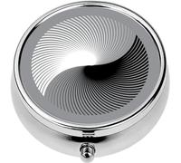 Mini Portable Pill Case Box for Purse Vitamin Medicine Metal Small Cute Travel Pill Organizer Container Holder Pocket Pharmacy Circle Curved Lines Black and White Colors Yin and Yang Symbol Art