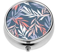 Mini Portable Pill Case Box for Purse Vitamin Medicine Metal Small Cute Travel Pill Organizer Container Holder Pocket Pharmacy Leaves sprigs Twigs Leafage stem Branch Botanical