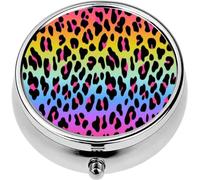 Mini Portable Pill Case Box for Purse Vitamin Medicine Metal Small Cute Travel Pill Organizer Container Holder Pocket Pharmacy Rainbow Leopard Neon Gradient