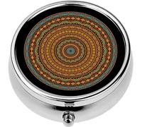 Mini Portable Pill Case Box for Purse Vitamin Medicine Metal Small Cute Travel Pill Organizer Container Holder Pocket Pharmacy African Round Mandala adinkra Symbols Antique Pattern