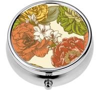 Mini Portable Pill Case Box for Purse Vitamin Medicine Metal Small Cute Travel Pill Organizer Container Holder Pocket Pharmacy Super 1970s Retro Seamless Floral Stock