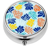 Mini Portable Pill Case Box for Purse Vitamin Medicine Metal Small Cute Travel Pill Organizer Container Holder Pocket Pharmacy Abstract Leaves and Flowers Style Scandinavian Cut Out